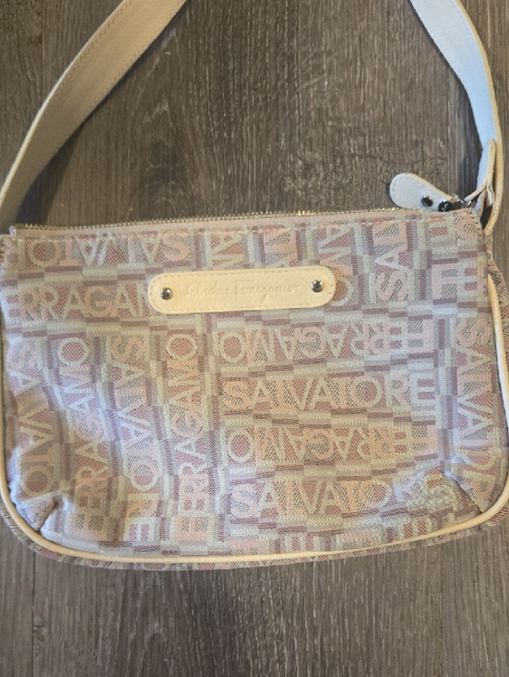 Salvatore Ferragamo Beige Logo Crossbody Pouch with Ivory Trim - Picture 2 of 8